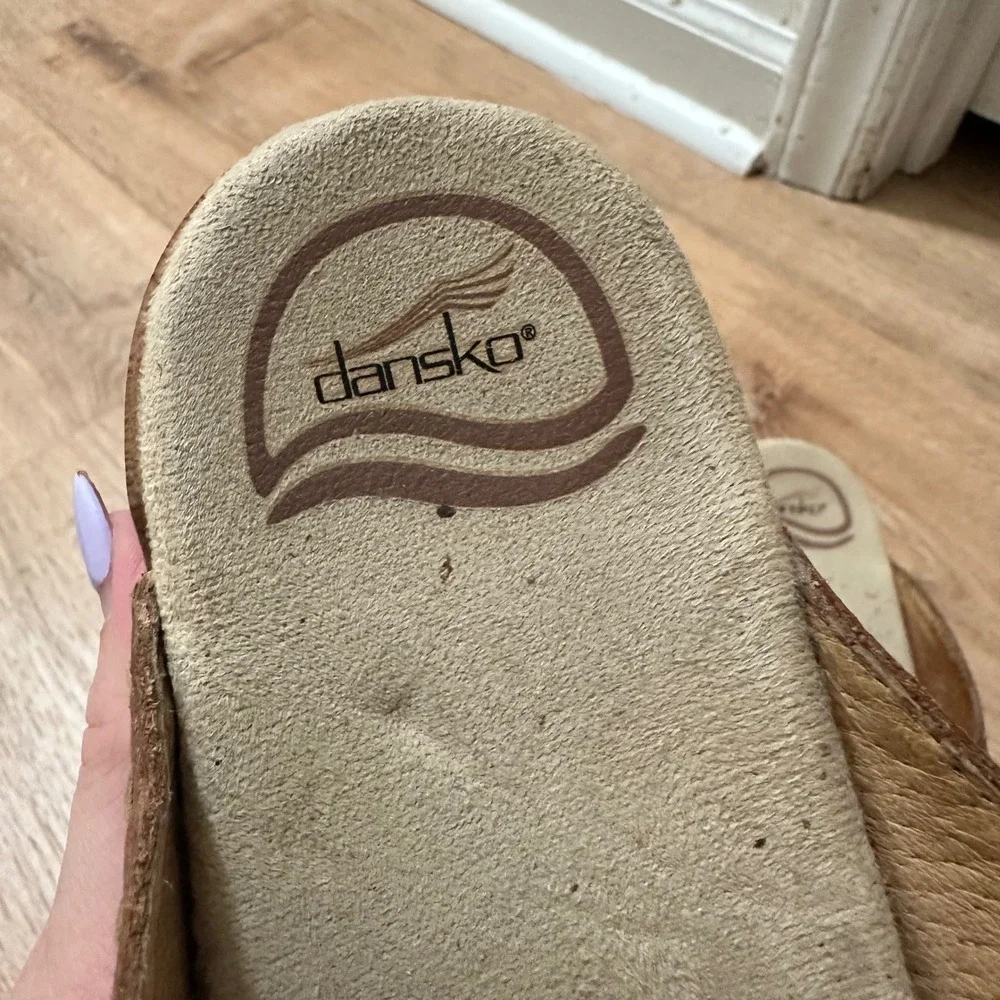 Dansko | Brown Leather Whipstitch Sunburst Platform Clog Slide Sandals, EU 39 - Picture 4 of 8